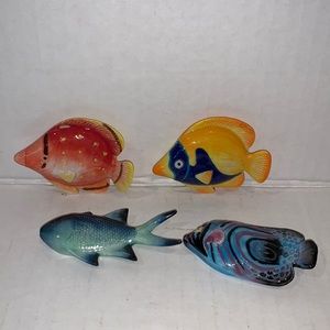 4-pc Fish Chopstick Rest by Minh Long Colorful Glazed Porcelain Hand-Decorated